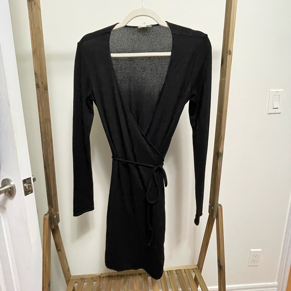 Black knit wrap dress
